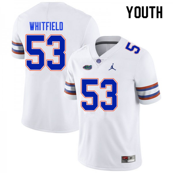 Youth #53 Chase Whitfield Florida Gators College Football Jersey White